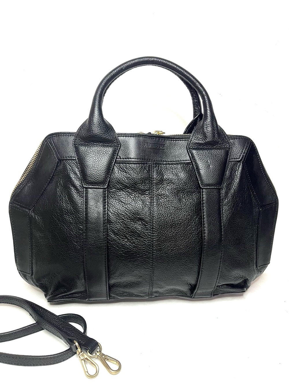 Kelsi Dagger Brooklyn Studded Black Pebbled Leather Satchel Crossbody - Picture 3 of 13